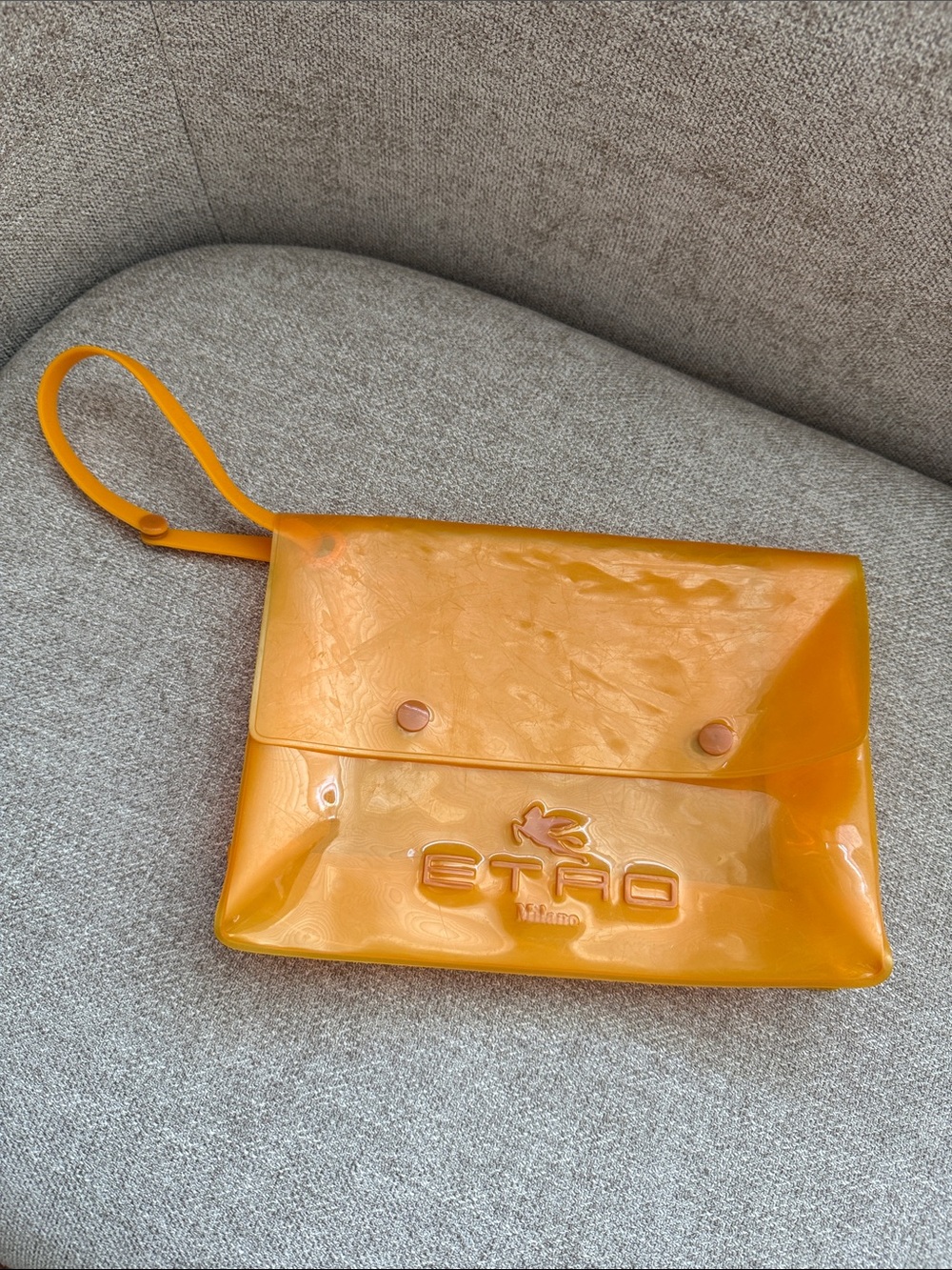 Etro Shiny Orange Vinyl Wristlet Clutch